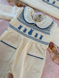 Image 1 of Blue/rabbit/smocked/babygrow/bib 