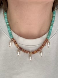 Image 1 of Kathleen in Turquoise - Shells with Freshwater Pearl 