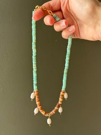 Image 2 of Kathleen in Turquoise - Shells with Freshwater Pearl 