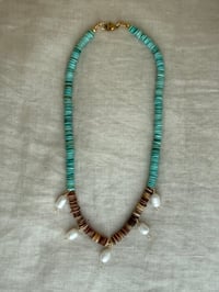 Image 3 of Kathleen in Turquoise - Shells with Freshwater Pearl 