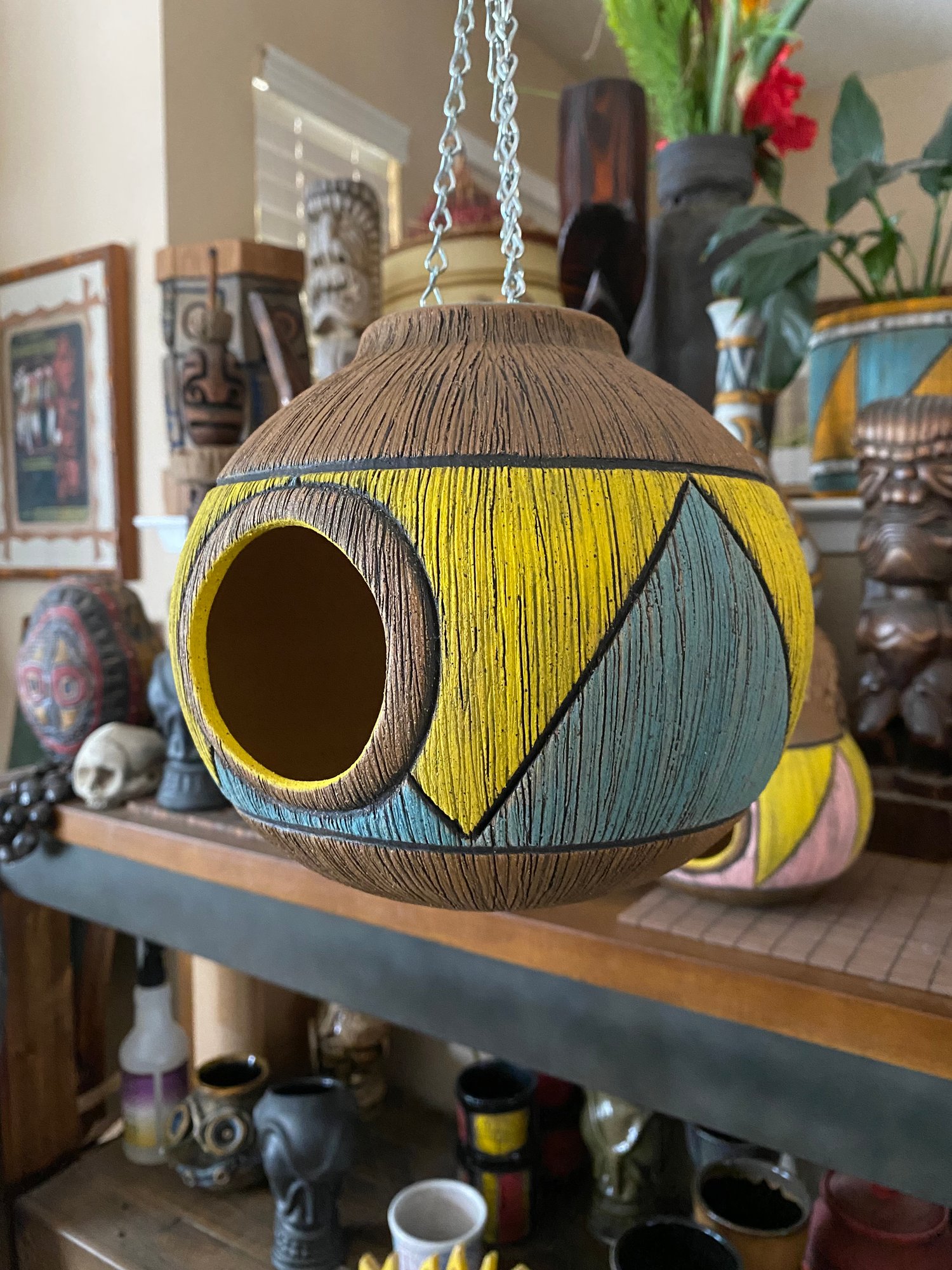 Image of Turquoise/Yellow Birdhouse (b) - US Shipping Included 