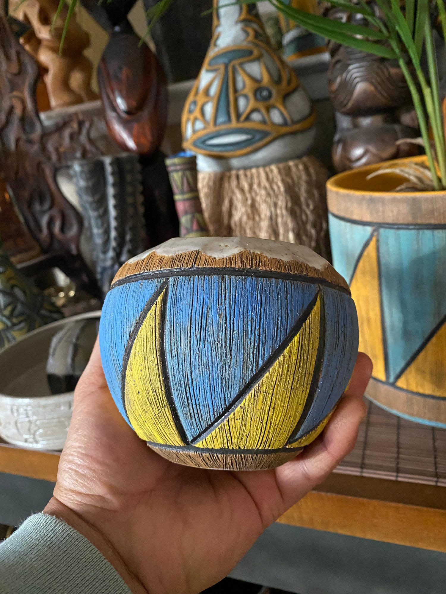 Image of MADE TO ORDER- Blue/Yellow Coconut Mug - US Shipping Included 