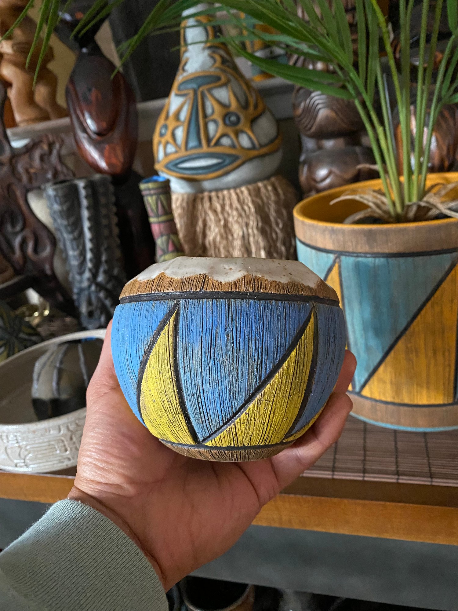 Image of MADE TO ORDER- Blue/Yellow Coconut Mug - US Shipping Included 