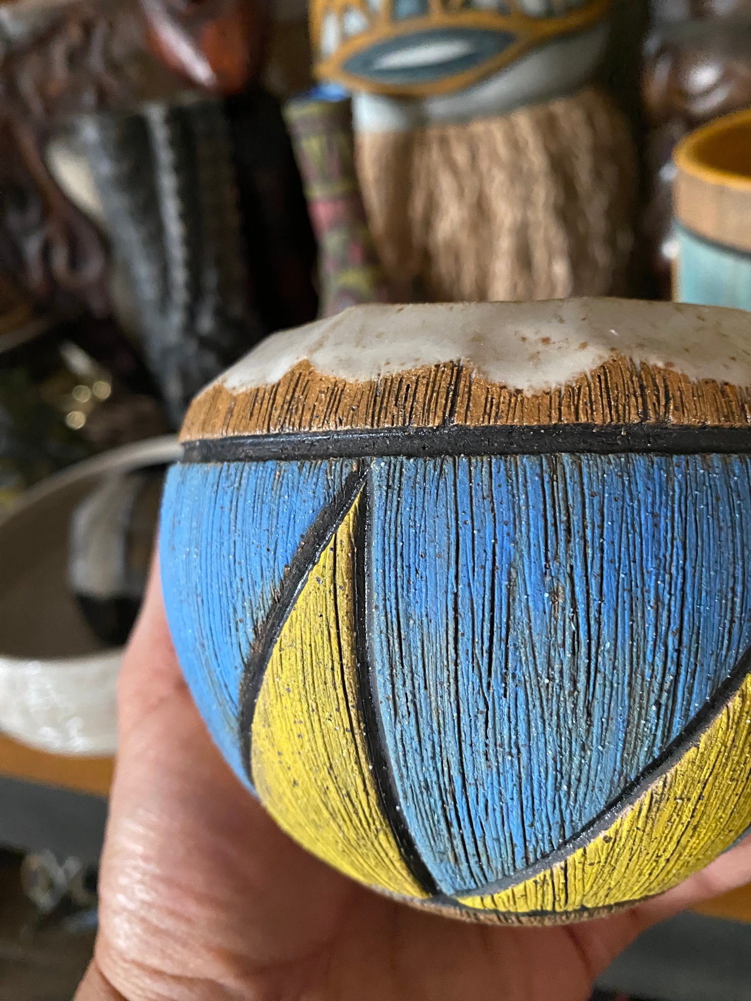 Image of MADE TO ORDER- Blue/Yellow Coconut Mug - US Shipping Included 
