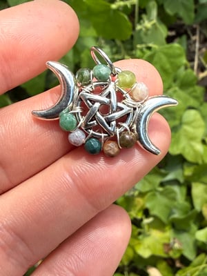 Faceted Triple Moon Pentacle Pendants