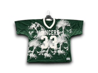 Image 1 of custom upcycled reworked screen print Lancers green football jersey - Skulls 