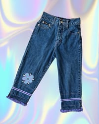 Image 1 of Vintage Rt.66 Embroidered Denim Capris-8