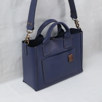 Image 2 of 3-Panel Two-way Tote with front pocket in indigo