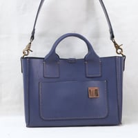 Image 1 of 3-Panel Two-way Tote with front pocket in indigo