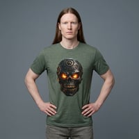 Image 1 of Skull Mechanical Tee — Fiery Steampunk Skull Graphic T-Shirt