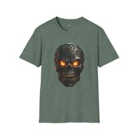 Image 3 of Skull Mechanical Tee — Fiery Steampunk Skull Graphic T-Shirt
