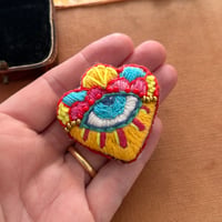 Image 2 of Hand Embroidered Eye Brooch & Vintage Box
