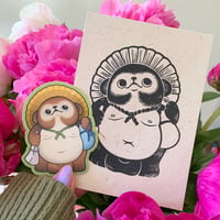 Tanuki Linocut Print  + FREE STICKER