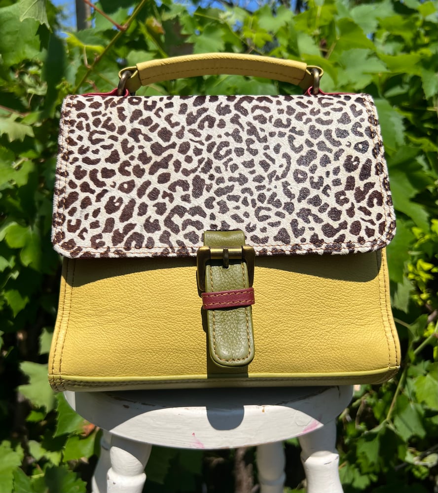 Image of Harlequin Collection - Recycled Leather/Fur Classic Handbag.  #6C