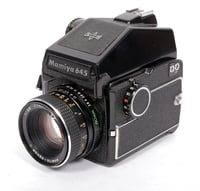 Image 2 of Mamiya M645 6X4.5 Medium format camera w/ 80mm + 150mm lenses + metered Prism