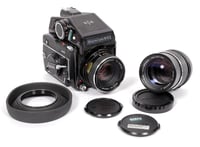 Image 1 of Mamiya M645 6X4.5 Medium format camera w/ 80mm + 150mm lenses + metered Prism