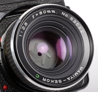 Image 8 of Mamiya M645 6X4.5 Medium format camera w/ 80mm + 150mm lenses + metered Prism
