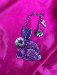 Image 2 of Purple cheetah Squeakcore Bunny bag charm chain
