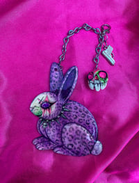 Image 3 of Purple cheetah Squeakcore Bunny bag charm chain
