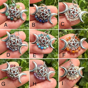 Faceted Triple Moon Pentacle Pendants