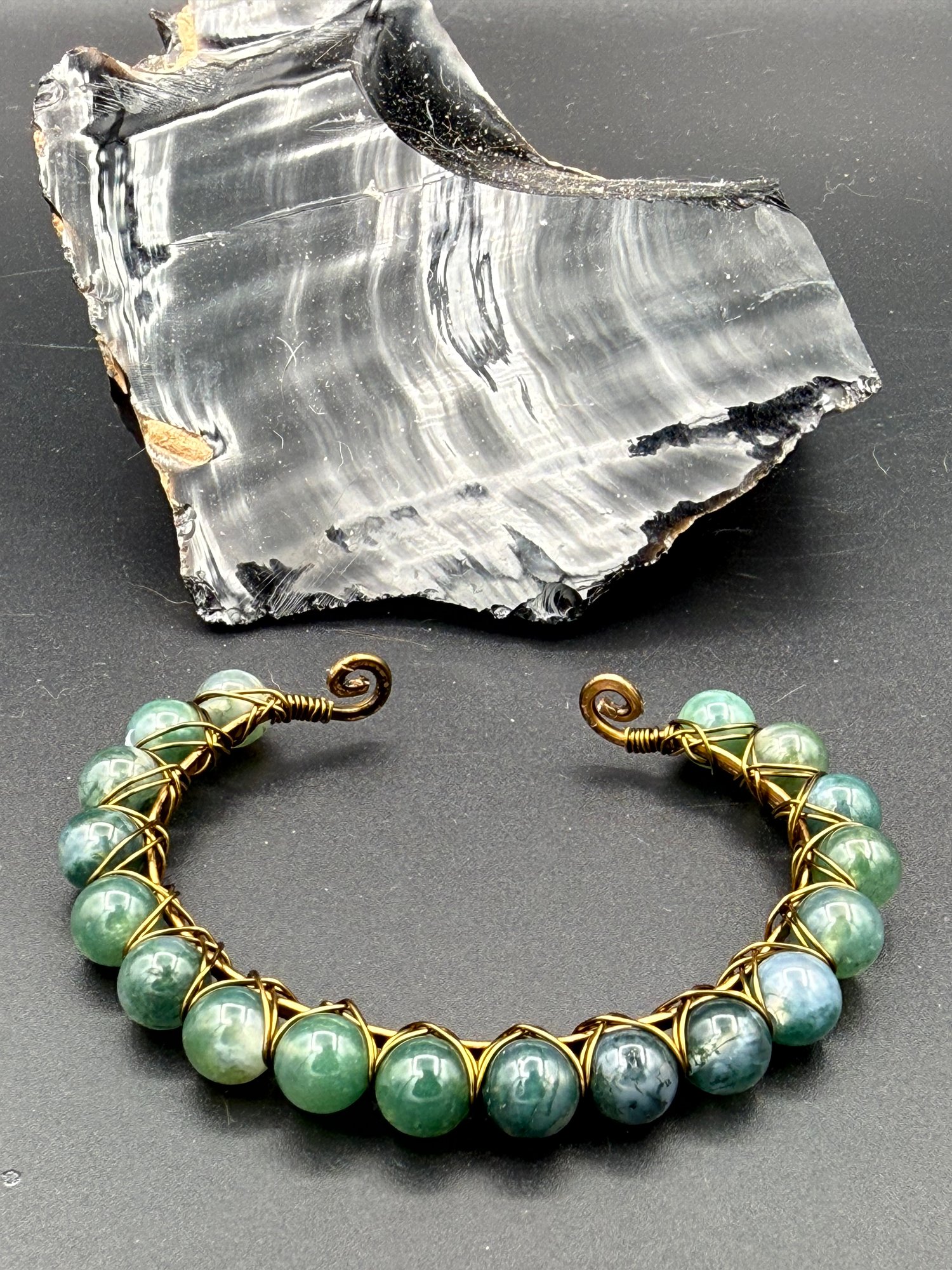 Wire Wrapped Moss Agate Bracelet