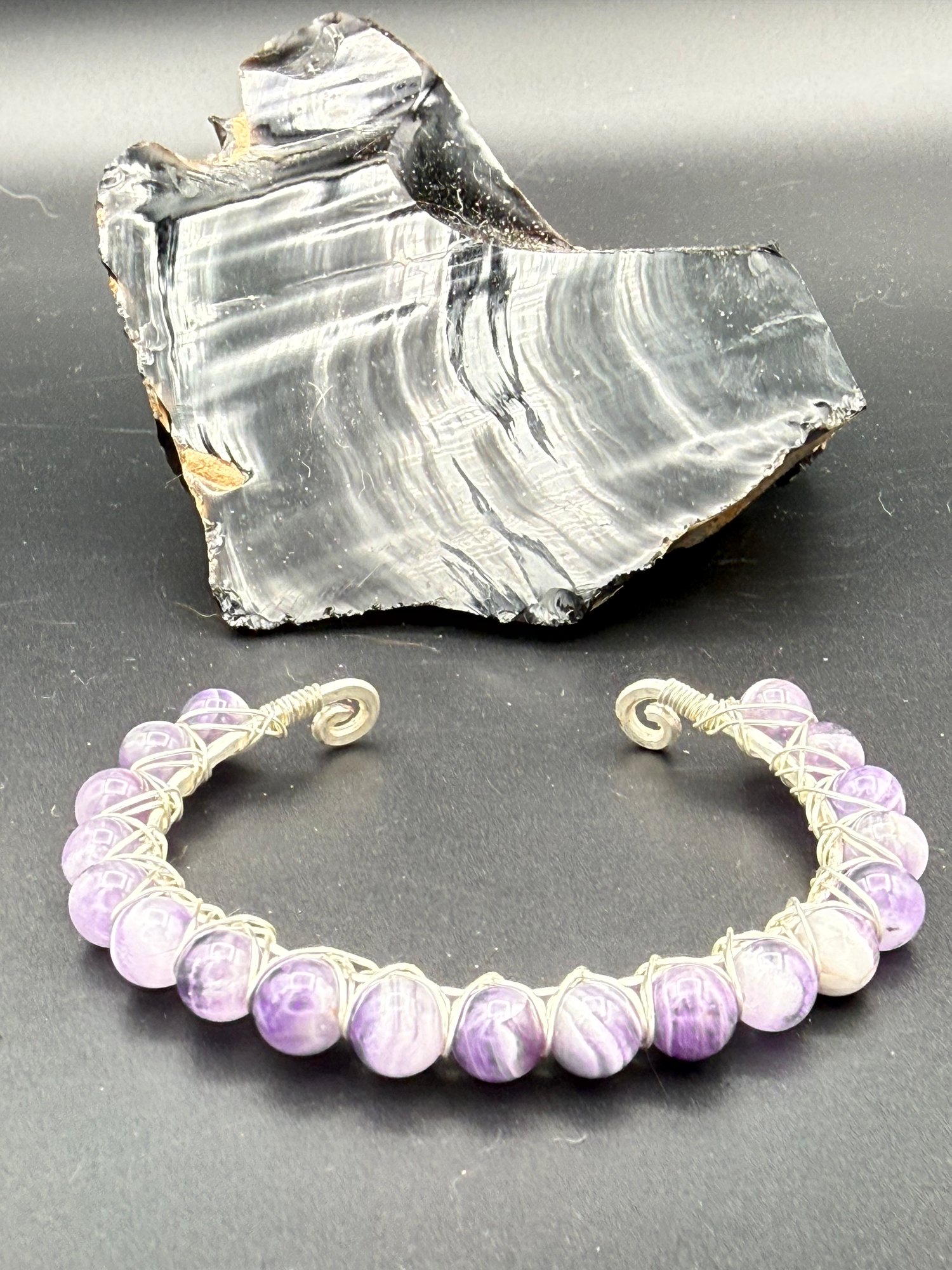 Wire Wrapped Chevron Amethyst Bracelet