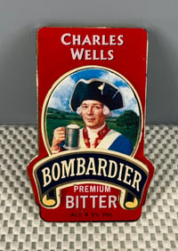 Image 2 of Vintage (1980s) British Beer Pump Clamp & Badge - Charles Wells Bombardier Premium Bitter