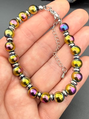 8mm Titanium Coated Hematite Clasp Bracelet (yellow/pink)