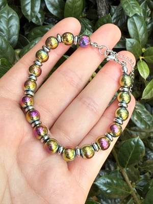 8mm Titanium Coated Hematite Clasp Bracelet (yellow/pink)