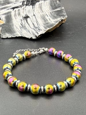 8mm Titanium Coated Hematite Clasp Bracelet (yellow/pink)