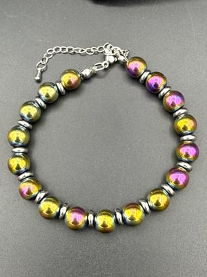 8mm Titanium Coated Hematite Clasp Bracelet (yellow/pink)