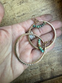 Image 3 of Statement Turquoise brass hoops / n7