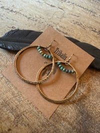 Image 5 of Statement Turquoise brass hoops / n7