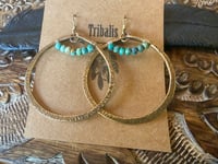 Image 7 of Statement Turquoise brass hoops / n7