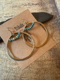 Image 8 of Statement Turquoise brass hoops / n7