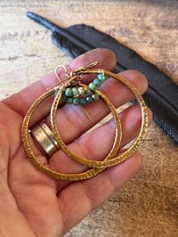 Image 12 of Statement Turquoise brass hoops / n7