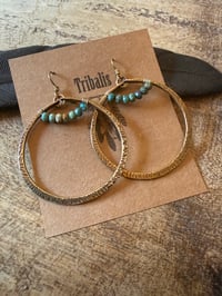 Image 17 of Statement Turquoise brass hoops / n7