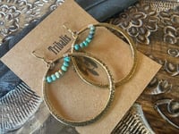 Image 18 of Statement Turquoise brass hoops / n7