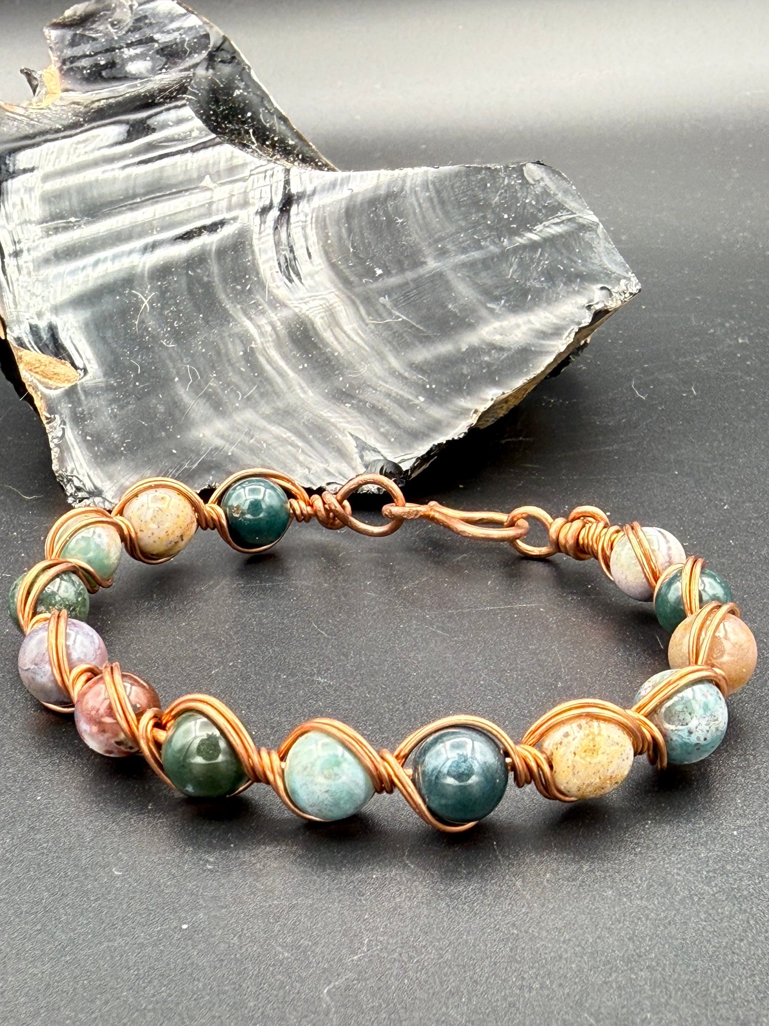 8mm Indian Agate Copper Bracelet