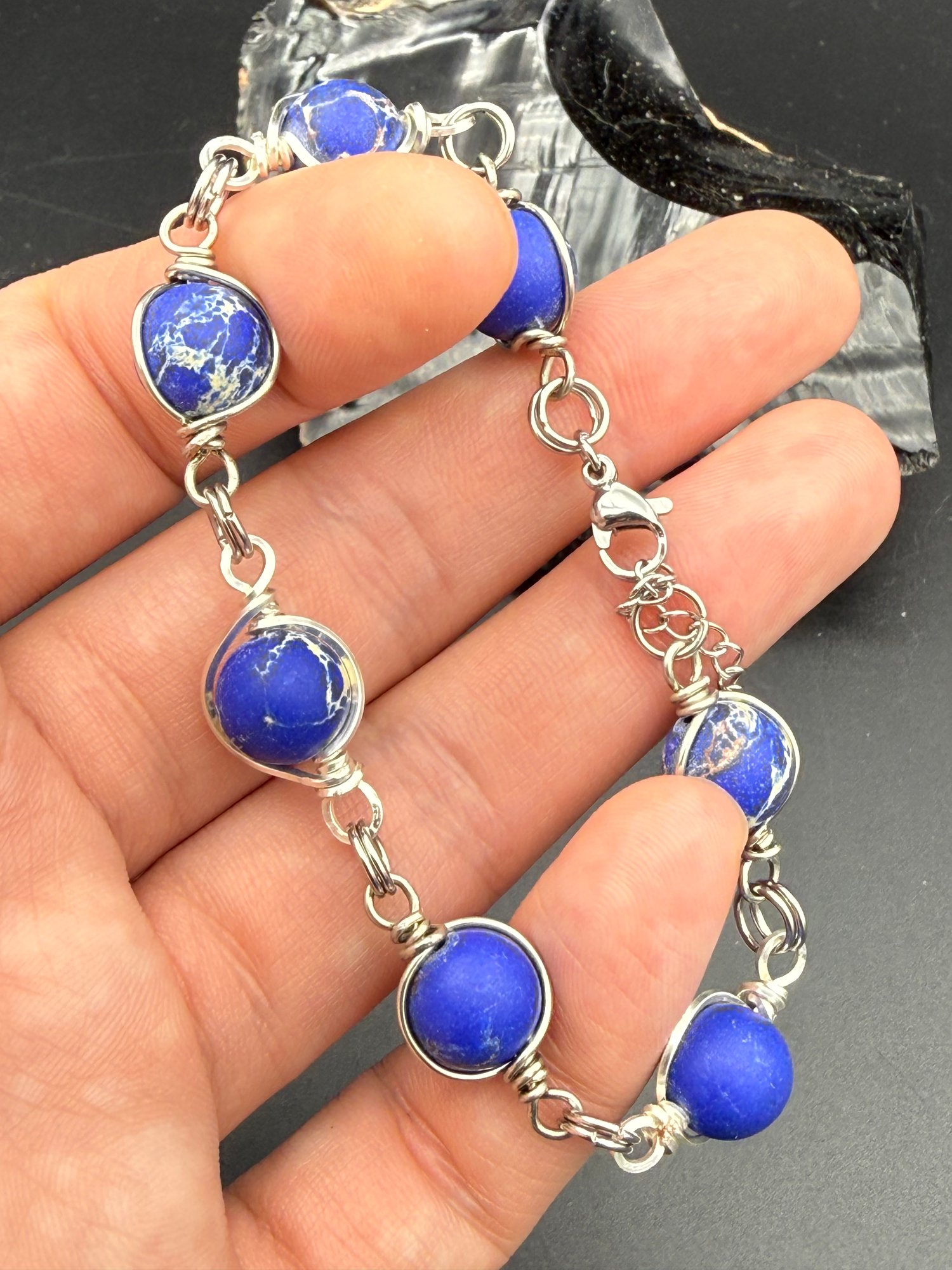 10mm Matte Sea Sediment Jasper Clasp Bracelet