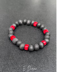 Image 1 of Midnight Crimson Wood Bead Bracelet