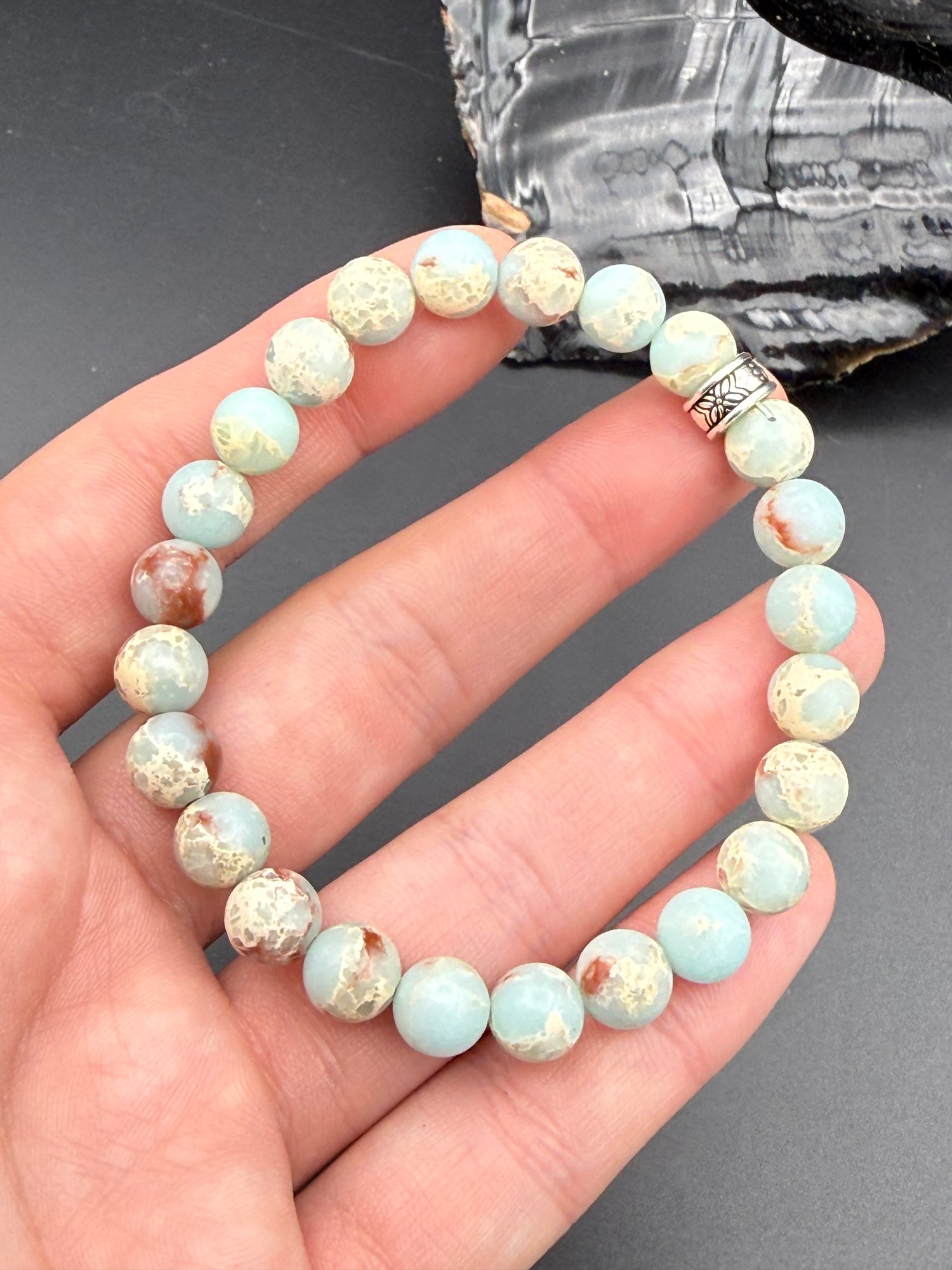 8mm Light Blue Sea Sediment Jasper Stretch Bracelet
