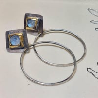 Image 1 of GOLD AND SILVER RAINBOW MOONSTONE STUD HOOPS