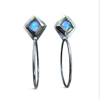 Image 3 of GOLD AND SILVER RAINBOW MOONSTONE STUD HOOPS