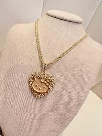 Image 2 of kitty face Rolex heart gold laminated necklace 