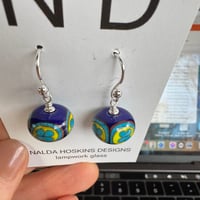 Image 4 of Folk Flower Earrings - Dark Lapis with Aqua
