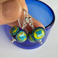 Image 2 of Folk Flower Earrings - Dark Lapis with Aqua