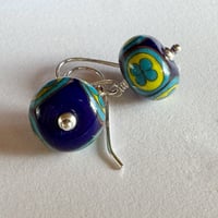 Image 3 of Folk Flower Earrings - Dark Lapis with Aqua