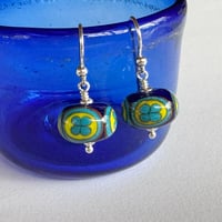 Image 1 of Folk Flower Earrings - Dark Lapis with Aqua