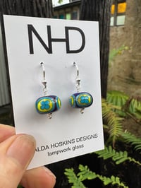 Image 5 of Folk Flower Earrings - Dark Lapis with Aqua